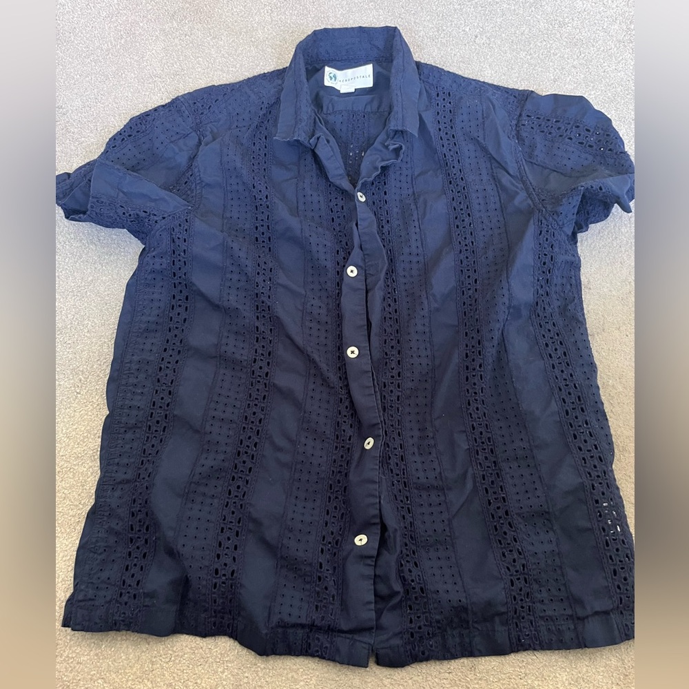 Aeropostale Navy Eyelet Short Sleeve Top